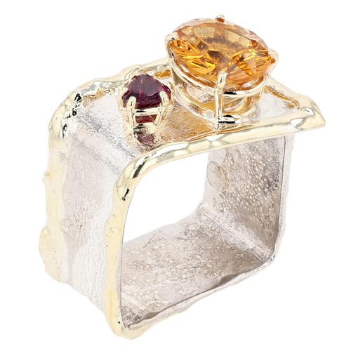 14K Gold & Crystalline Silver Citrine & Garnet Ring - 9869-Charles Duncan-Renee Taylor Gallery