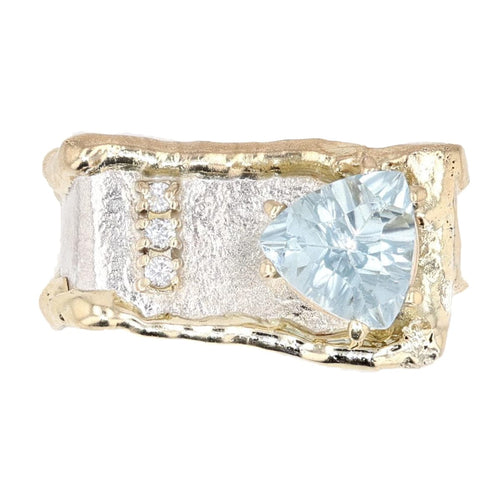 14K Gold & Crystalline Silver Aquamarine & Diamond Ring - 9875-Charles Duncan-Renee Taylor Gallery