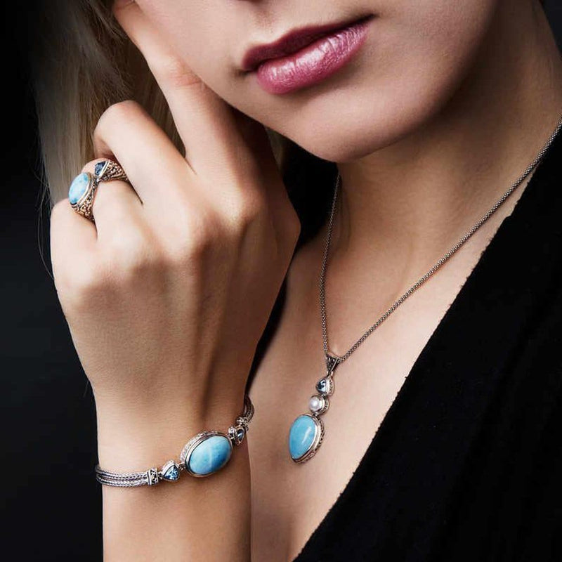 Azure Pear Necklace - Nazur0P-00-Marahlago Larimar-Renee Taylor Gallery