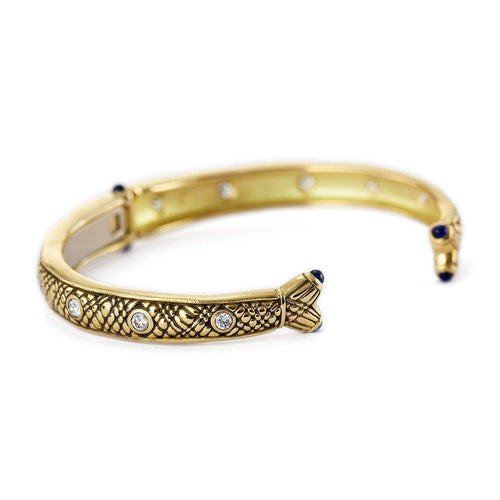 18K, Diamond and Cabochon Sapphire "Fishtail" Spring Bangle - B-20-Alex Sepkus-Renee Taylor Gallery