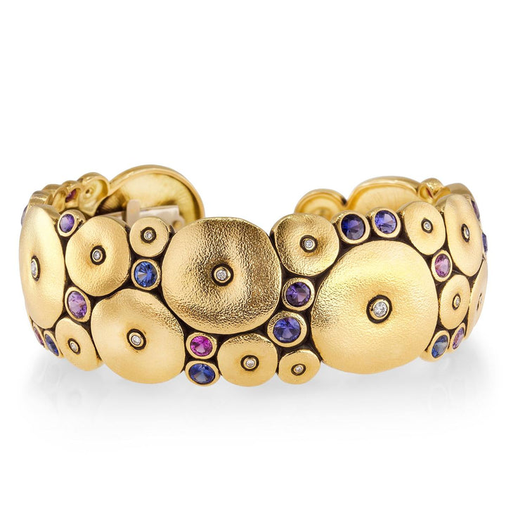 Orchard Cuff Bracelet with Pink Sapphires in 18K Yellow Gold - B-34-PNK-MIX-Alex Sepkus-Renee Taylor Gallery