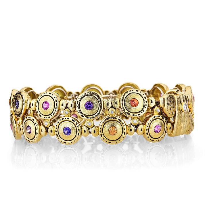Pinpoint Bracelet with Orange and Purple Sapphires in 18K Yellow Gold - B-49S-ORG-PRP-MIX-Alex Sepkus-Renee Taylor Gallery