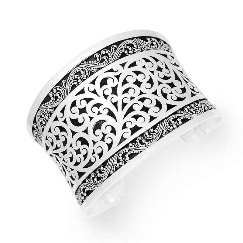Sterling Silver Large Classic Signature Granulation & Cutout Scroll Cuff - BB6673-00355-Lois Hill-Renee Taylor Gallery