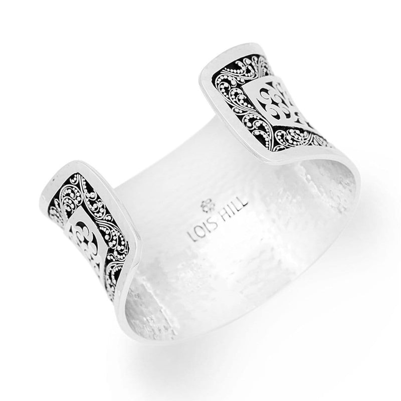 Sterling Silver Large Classic Signature Granulation & Cutout Scroll Cuff - BB6673-00355-Lois Hill-Renee Taylor Gallery