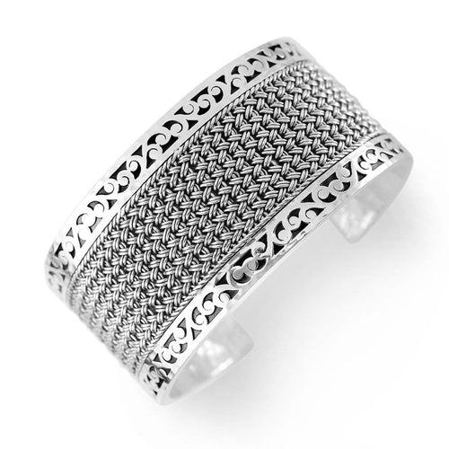 Sterling Silver Textile Weave Cuff - BC8056-00455-Lois Hill-Renee Taylor Gallery