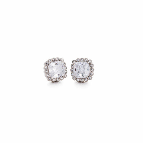 Platinum Finish Sterling Silver Cushion Cut Earrings - BL2141E-Kelly Waters-Renee Taylor Gallery