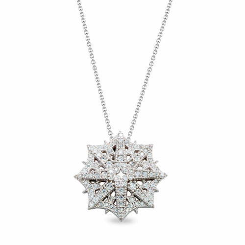 Platinum Finish Sterling Silver Micropave Star Shaped Snowflake Pendant - BL2159N-D-Kelly Waters-Renee Taylor Gallery