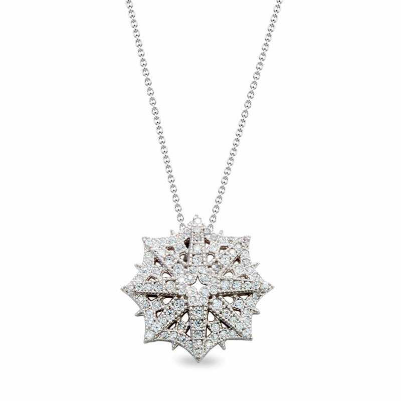 Platinum Finish Sterling Silver Micropave Star Shaped Snowflake Pendant - BL2159N-D-Kelly Waters-Renee Taylor Gallery