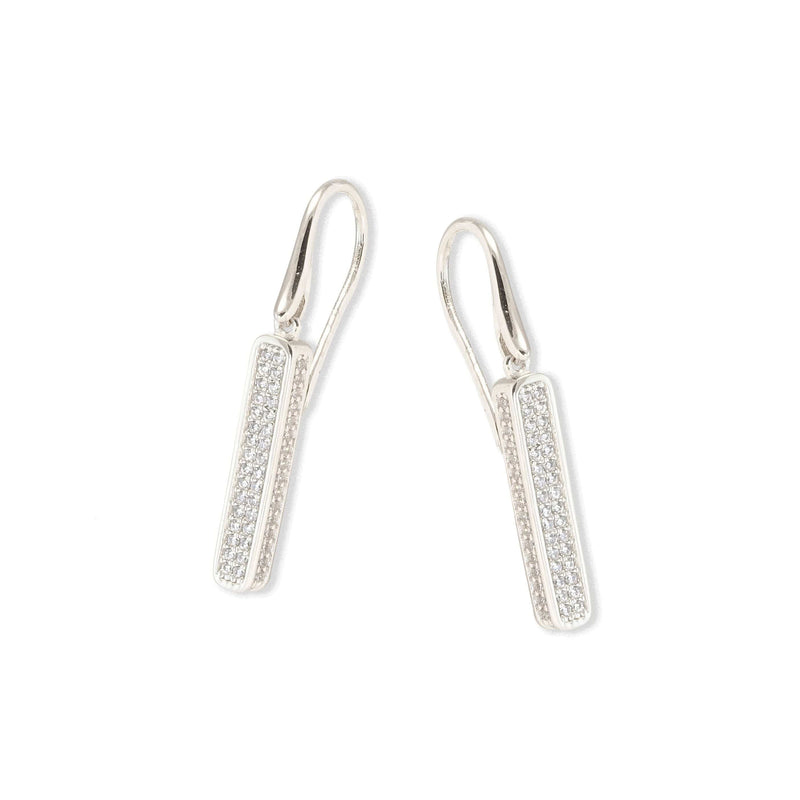 Platinum Finish Sterling Silver Micropave 3 Sided Bar Earrings - BL2173E-Kelly Waters-Renee Taylor Gallery