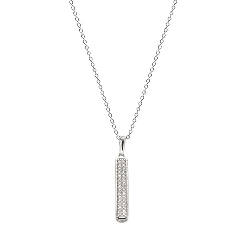 Platinum Finish Sterling Silver Micropave 3 Sided Bar Pendant - BL2173N-Kelly Waters-Renee Taylor Gallery