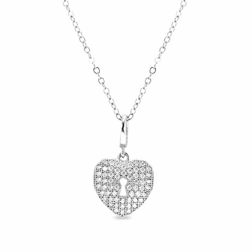Platinum Finish Sterling Silver Micropave Key to My Heart Pendant - BL2174N-D-Kelly Waters-Renee Taylor Gallery
