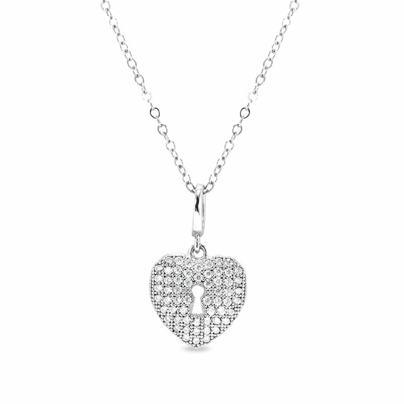 Platinum Finish Sterling Silver Micropave Key to My Heart Pendant - BL2174N-D-Kelly Waters-Renee Taylor Gallery