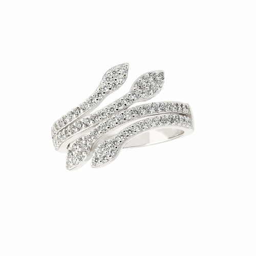 Platinum Finish Sterling Silver Micropave Leaf Ring - BL2199R-Kelly Waters-Renee Taylor Gallery