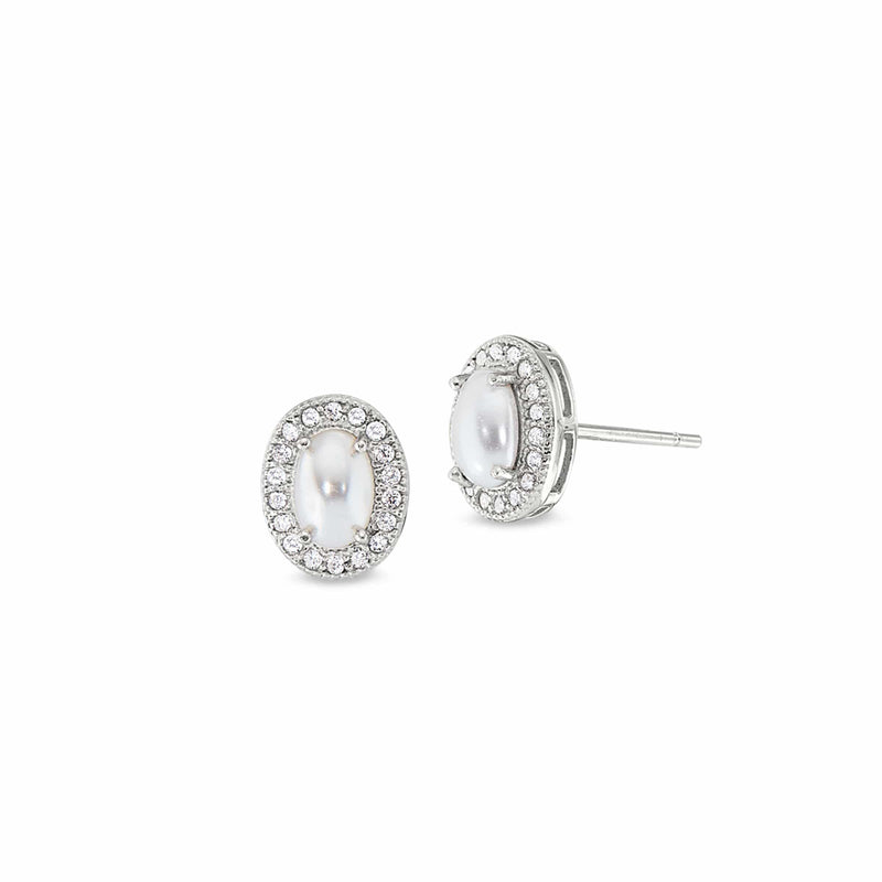 Platinum Finish Sterling Silver Micropave Pearl Earrings - BL2202E-Kelly Waters-Renee Taylor Gallery