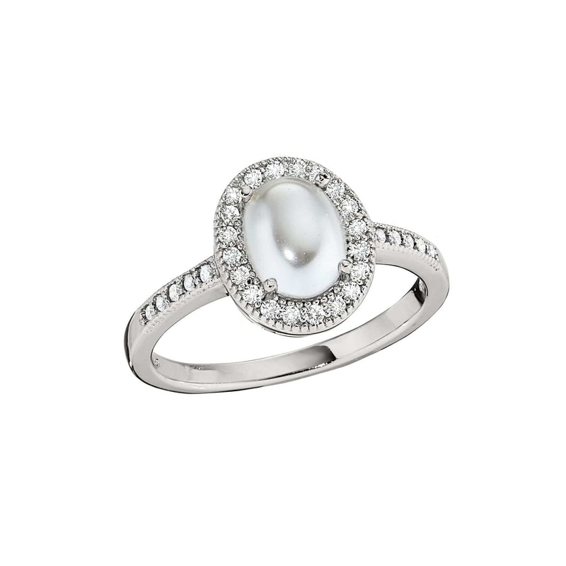Platinum Finish Sterling Silver Micropave Pearl Ring - BL2202R-Kelly Waters-Renee Taylor Gallery