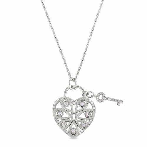 Platinum Finish Sterling Silver Micropave Key to My Heart Pendant - BL2212N-Kelly Waters-Renee Taylor Gallery