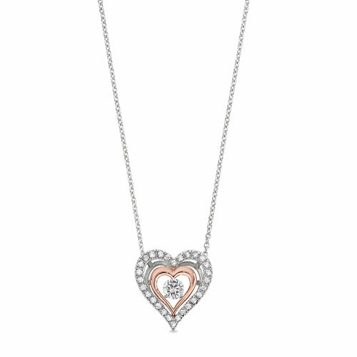 Platinum Finish Sterling Silver Micropave & Rose Gold Vermeil Heart Necklace - BL2221N-Kelly Waters-Renee Taylor Gallery