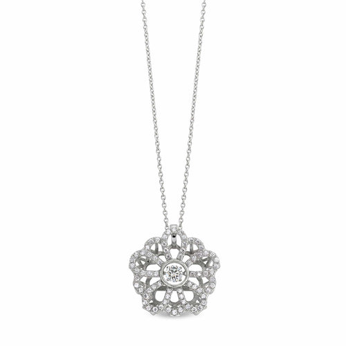 Platinum Finish Sterling Silver Micropave Dancing Stone Flower Pendant - BL2222N-Kelly Waters-Renee Taylor Gallery