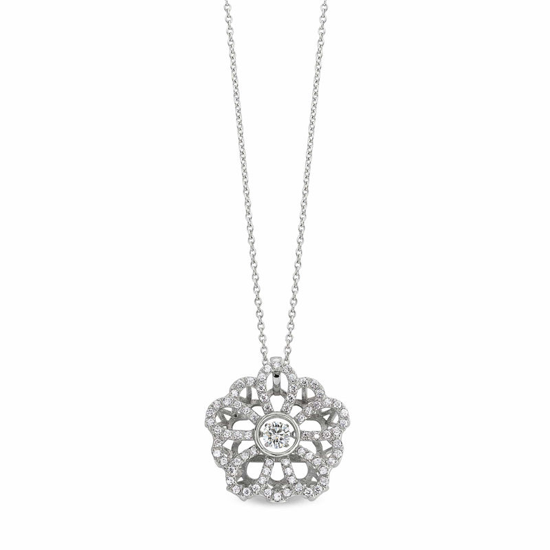 Platinum Finish Sterling Silver Micropave Dancing Stone Flower Pendant - BL2222N-Kelly Waters-Renee Taylor Gallery