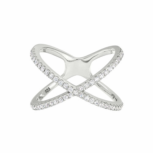 Platinum Finish Sterling Silver Micropave Criss-Cross Ring - BL2236R-Kelly Waters-Renee Taylor Gallery