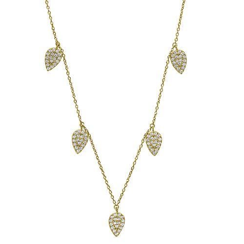 Gold Vermeil Finish Sterling Silver Micropave 5 Floating Leaves Necklace - BL2237NG-Kelly Waters-Renee Taylor Gallery