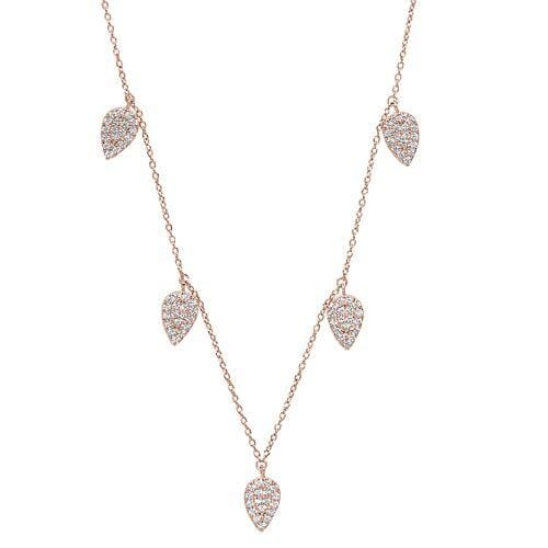 Rose Gold Vermeil Finish Sterling Silver Micropave 5 Floating Leaves Necklace - BL2237NRG-Kelly Waters-Renee Taylor Gallery