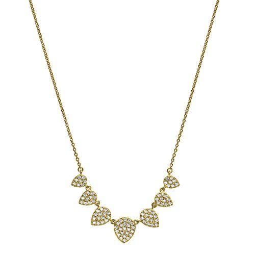 Gold Vermeil & Platinum Finish Sterling Silver Micropave 7 Leaves Necklace - BL2238NG-Kelly Waters-Renee Taylor Gallery
