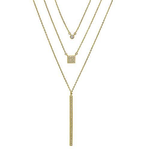 Gold Vermeil Finish Sterling Silver Micropave Layered Necklace - BL2239NG-Kelly Waters-Renee Taylor Gallery