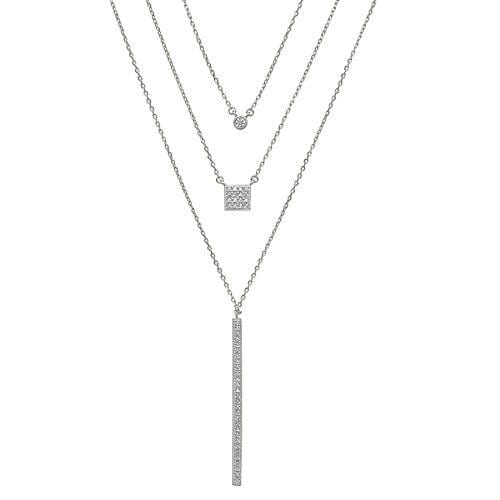 Platinum Finish Sterling Silver Micropave Layered Necklace - BL2239N-Kelly Waters-Renee Taylor Gallery