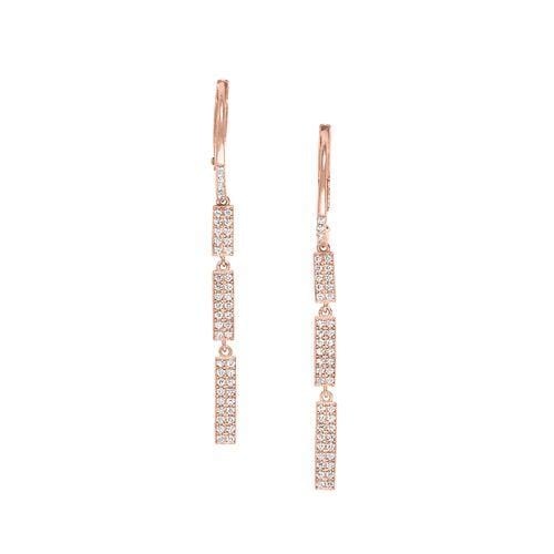 Rose Gold Vermeil Finish Sterling Silver Micropave Three Bar Earrings - BL2240ERG-Kelly Waters-Renee Taylor Gallery