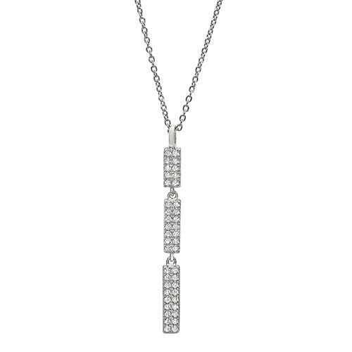 Platinum Finish Sterling Silver Micropave Three Bar Drop Pendant - BL2240N-Kelly Waters-Renee Taylor Gallery