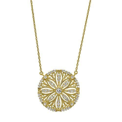 Gold Vermeil Finish Sterling Silver Micropave Vintage Sand Dollar Necklace - BL2241NG-Kelly Waters-Renee Taylor Gallery