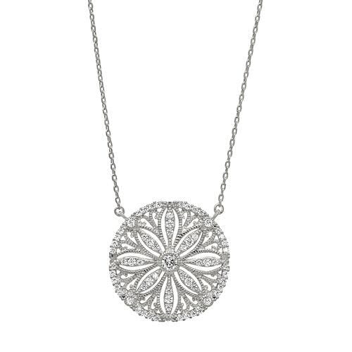 Platinum Finish Sterling Silver Micropave Vintage Sand Dollar Necklace - BL2241N-Kelly Waters-Renee Taylor Gallery