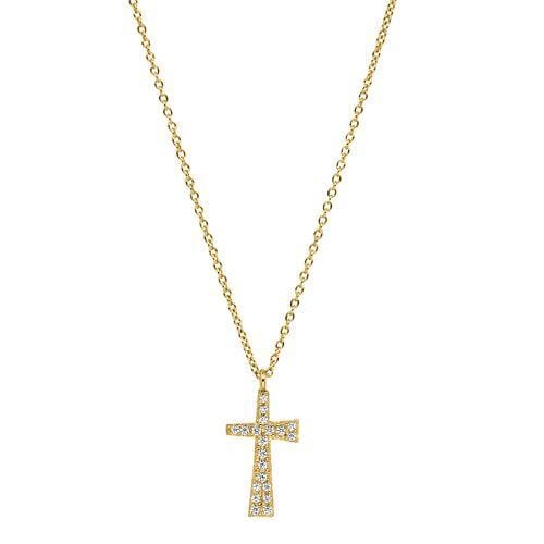 Gold Vermeil Finish Sterling Silver Micropave Tapered Cross Pendant - BL2247NG-Kelly Waters-Renee Taylor Gallery