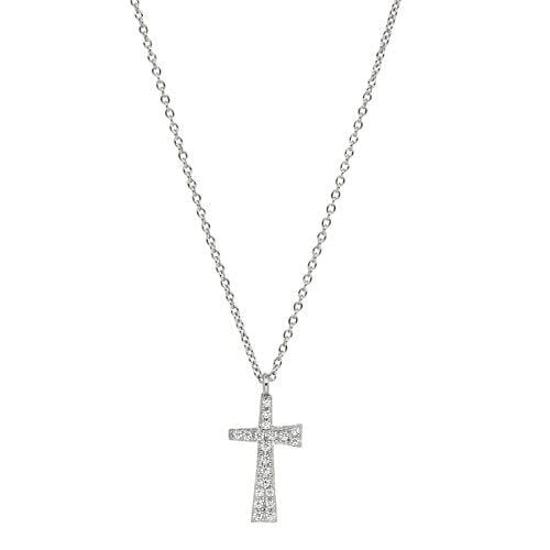 Platinum Finish Sterling Silver Micropave Tapered Cross Pendant - BL2247N-Kelly Waters-Renee Taylor Gallery