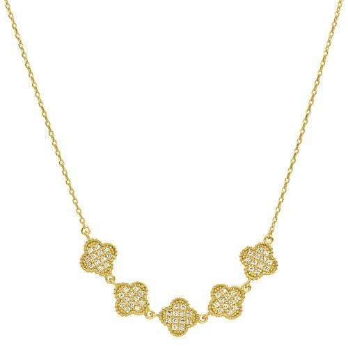 Gold Vermeil Finish Sterling Silver Micropave Five Clover Necklace - BL2255NG-Kelly Waters-Renee Taylor Gallery