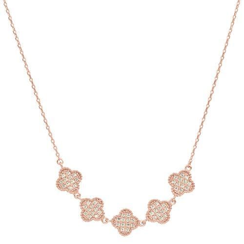 Rose Gold Vermeil Finish Sterling Silver Micropave Five Clover Necklace - BL2255NRG-Kelly Waters-Renee Taylor Gallery