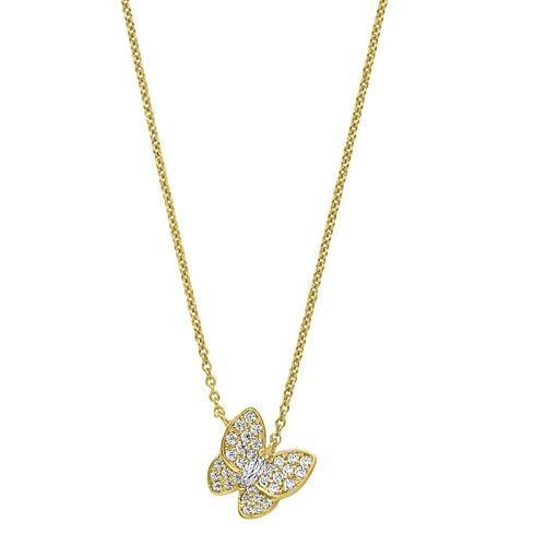 Gold Vermeil Finish Sterling Silver Micropave Butterfly Necklace - BL2257NG-Kelly Waters-Renee Taylor Gallery