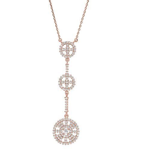 Rose Gold Vermeil Finish Sterling Silver Micropave Three Circle Drop Necklace - BL2261NRG-Kelly Waters-Renee Taylor Gallery