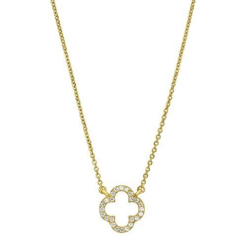 Gold Vermeil Finish Sterling Silver Micropave Open Clover Necklace - BL2264NG-Kelly Waters-Renee Taylor Gallery