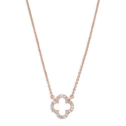 Rose Gold Vermeil Finish Sterling Silver Micropave Open Clover Necklace - BL2264NRG-Kelly Waters-Renee Taylor Gallery