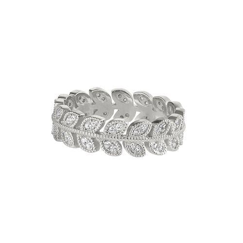 Platinum Finish Sterling Silver Micropave Leaf Ring - BL2270R-Kelly Waters-Renee Taylor Gallery
