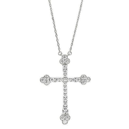 Platinum Finish Sterling Silver Micropave Cross Pendant - BL2271N-Kelly Waters-Renee Taylor Gallery