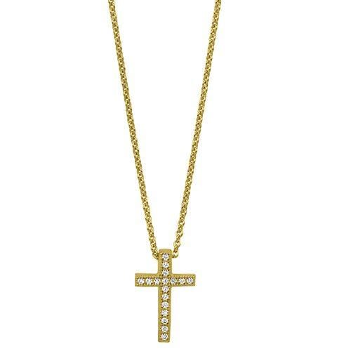 Gold Vermeil Finish Sterling Silver Micropave Cross Pendant - BL2273NG-Kelly Waters-Renee Taylor Gallery