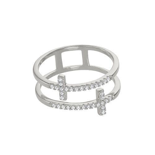 Platinum Finish Sterling Silver Micropave Double Cross Ring - BL2275R-Kelly Waters-Renee Taylor Gallery