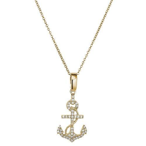 Gold Vermeil Finish Sterling Silver Micropave Anchor Pendant - BL2279NG-Kelly Waters-Renee Taylor Gallery