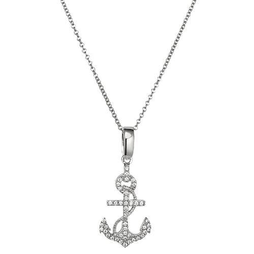 Platinum Finish Sterling Silver Micropave Anchor Pendant - BL2279N-Kelly Waters-Renee Taylor Gallery