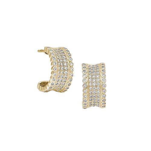 Gold Vermeil Finish Sterling Silver Micropave Five Row Concave Huggie Earrings - BL2284EG-Kelly Waters-Renee Taylor Gallery