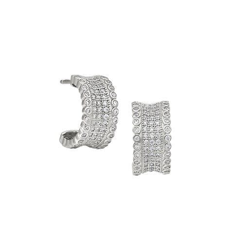 Platinum Finish Sterling Silver Micropave Five Row Concave Huggie Earrings - BL2284E-Kelly Waters-Renee Taylor Gallery