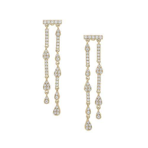 Gold Vermeil Finish Sterling Silver Micropave Two Row Drop Earrings - BL2286EG-Kelly Waters-Renee Taylor Gallery